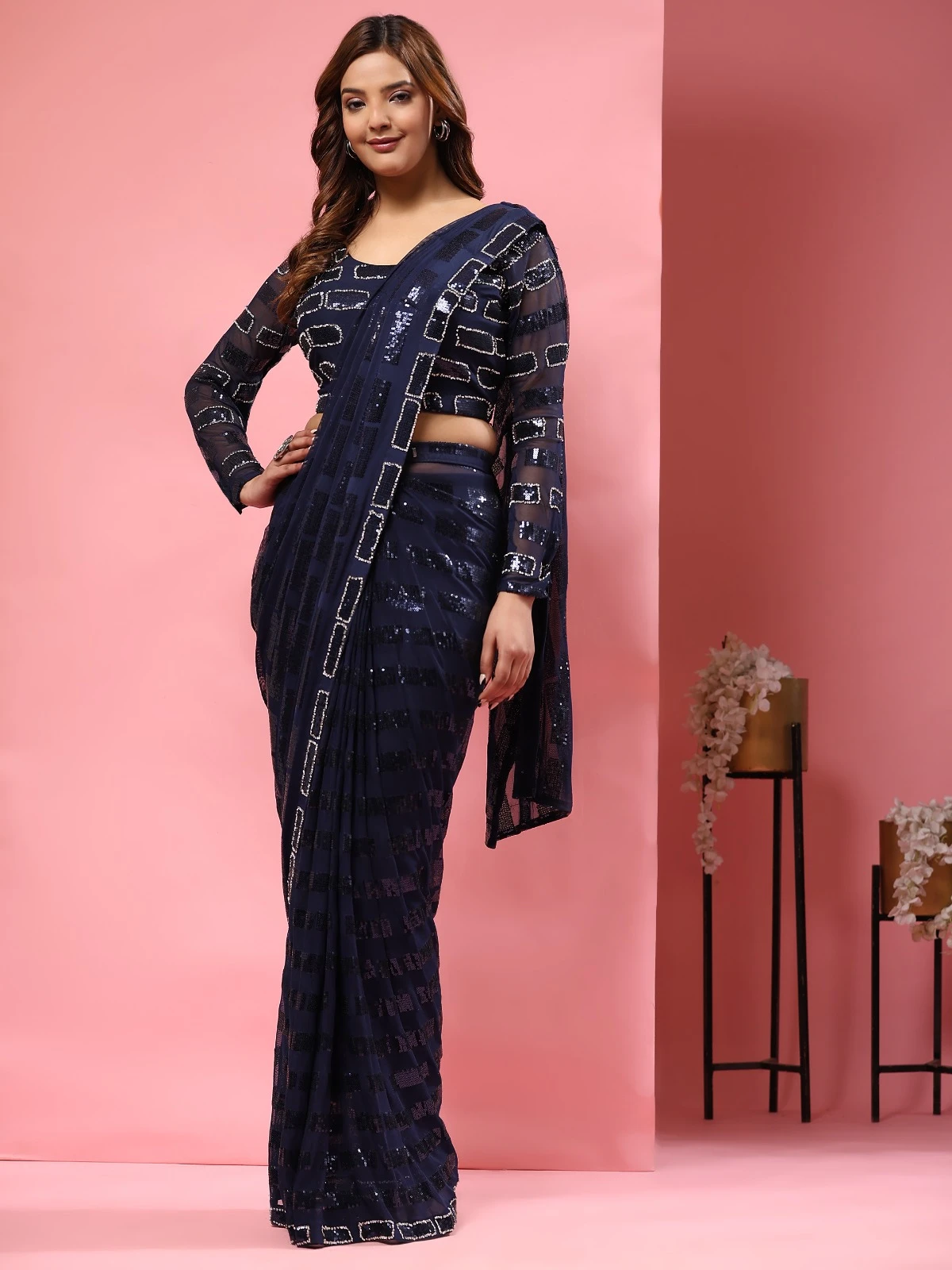 Amoha A326 Pure Georgette Wholesale Designer Readymade Sarees Catalog — Wholesale Sarees, AMOHA wholesale from Surat - Gallery Image 3